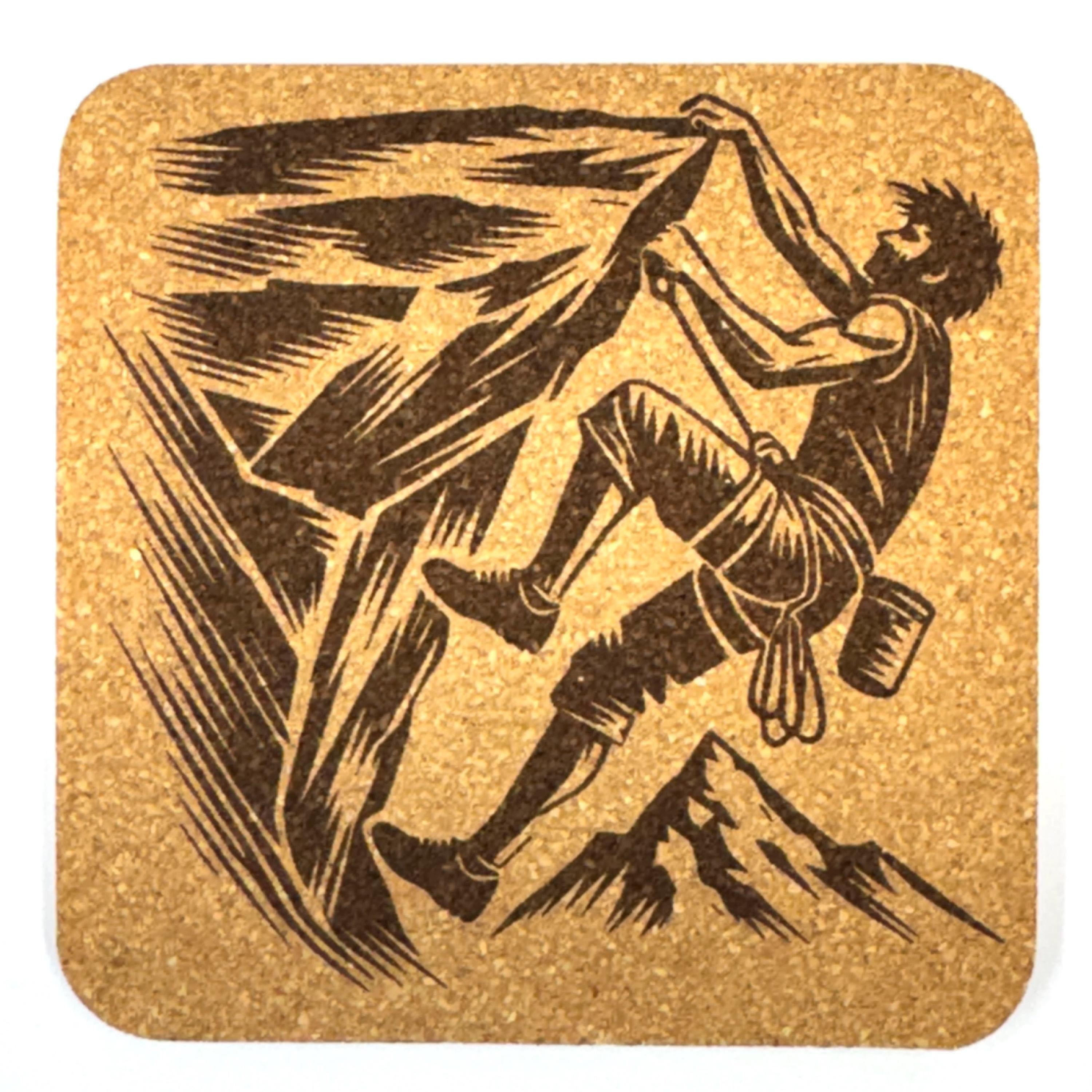 Rock Climbing Cork Coaster Set, Climber Gift, Mountain Adventure Decor