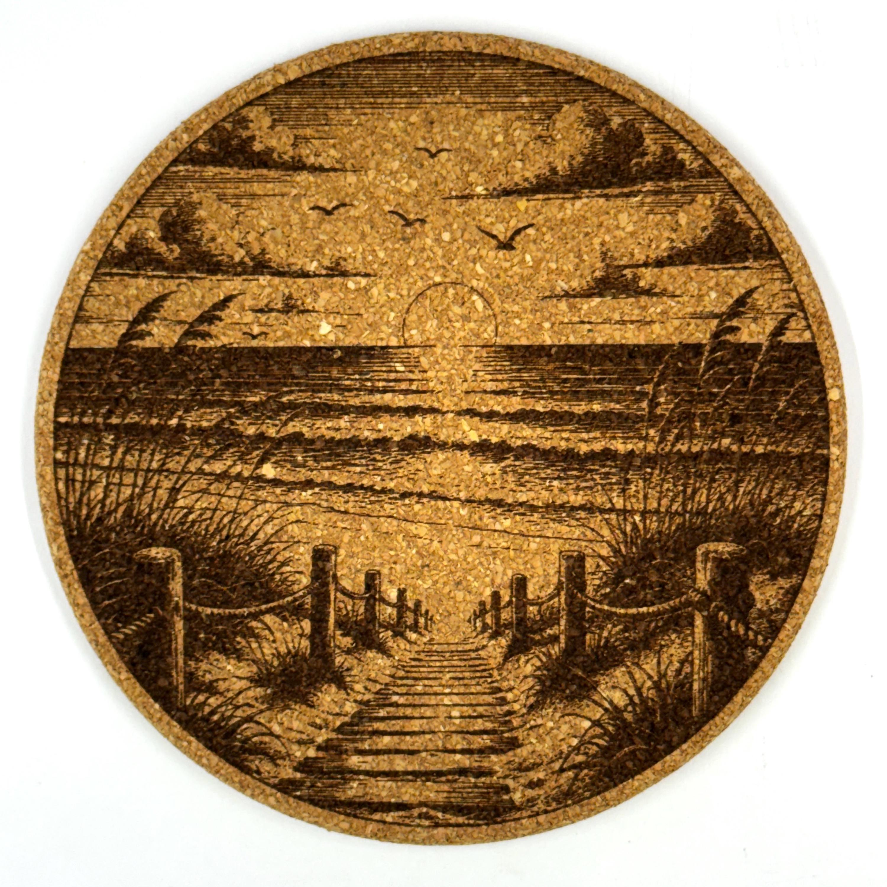 Tropical Beach Scenes Round Cork Coaster Set of 4 – Laser Engraved Coastal Drink Coasters