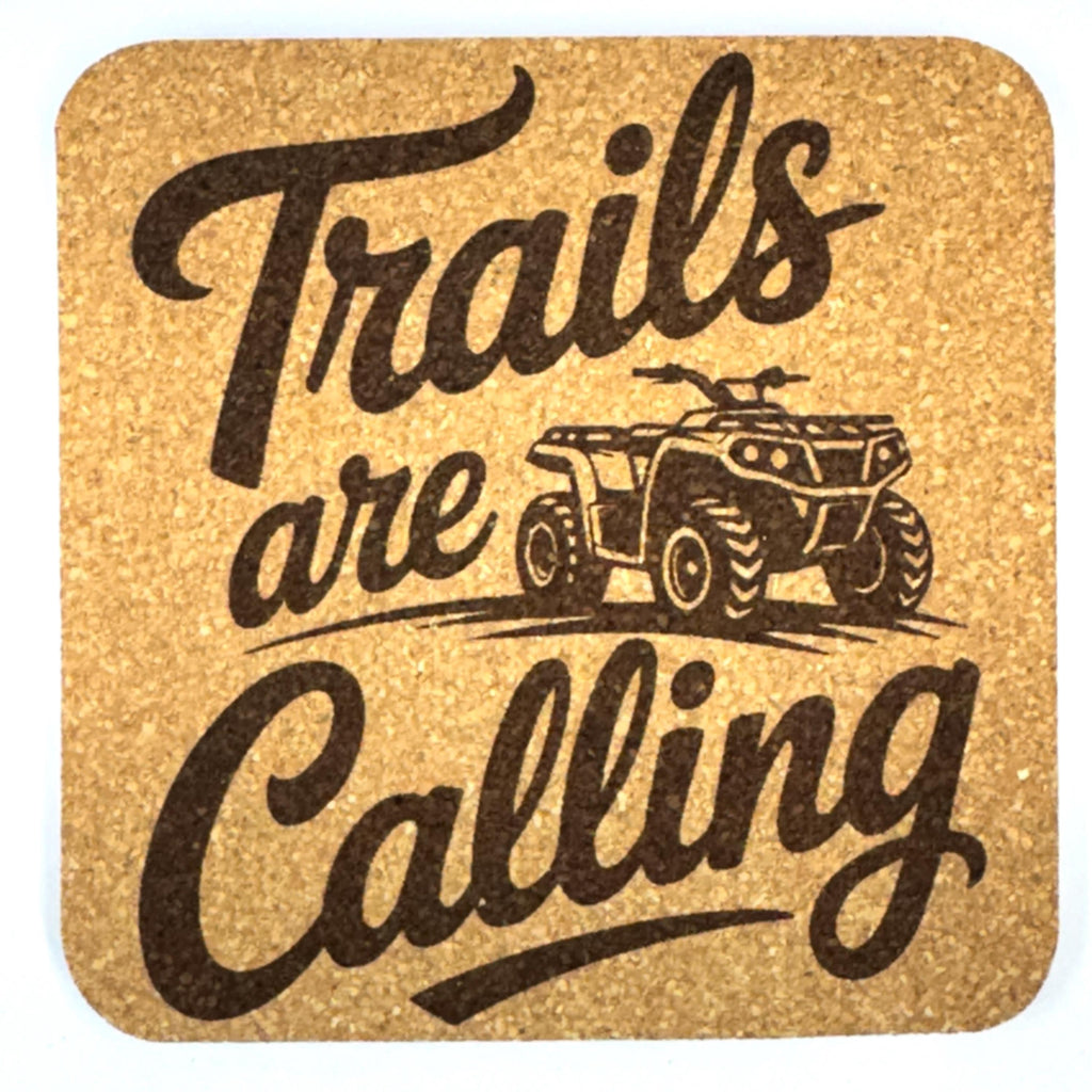Mud Trails & Four-Wheel Thrills, Set of 4 Laser Engraved Cork Coasters