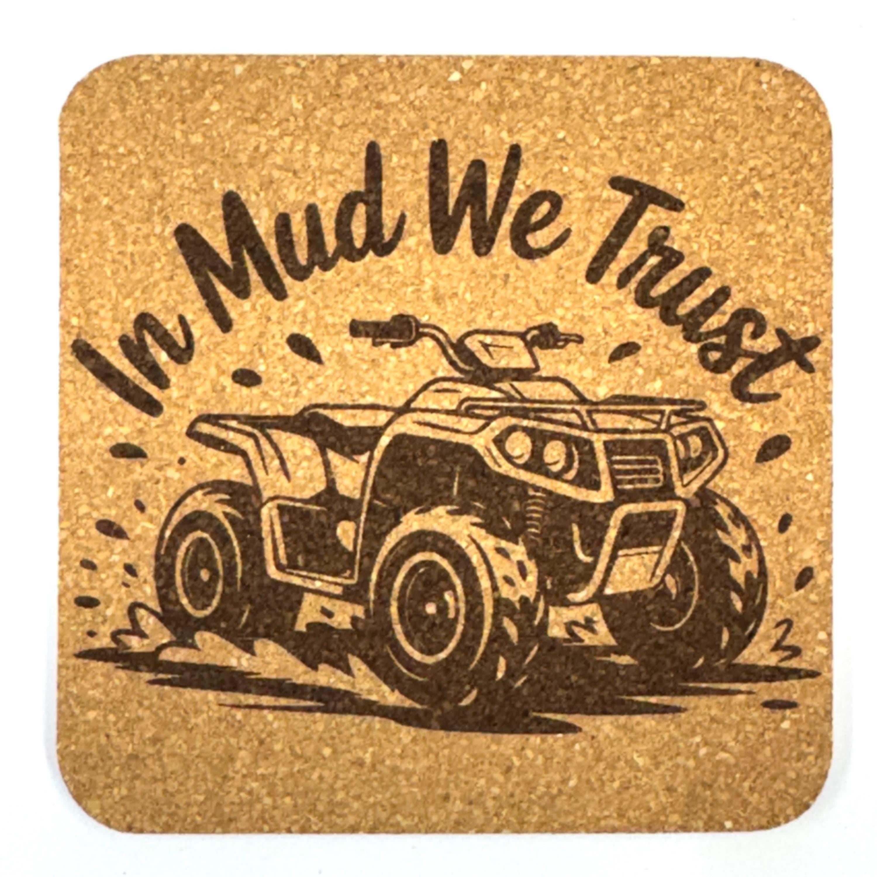 Mud Trails & Four-Wheel Thrills, Set of 4 Laser Engraved Cork Coasters