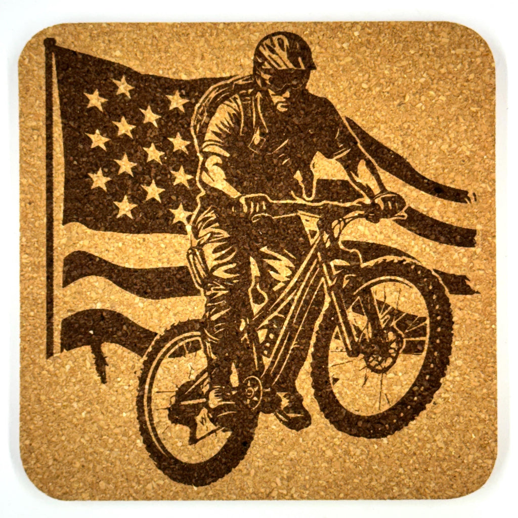 Mountain Bike Trail Riders, Set of 4 Laser Engraved Cork Coasters