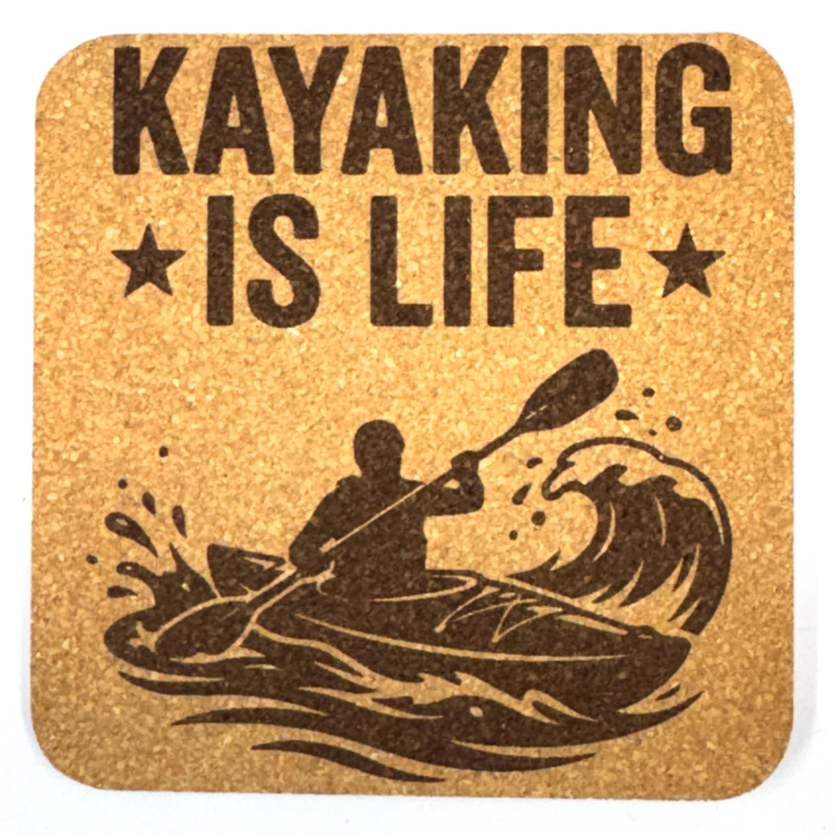Kayak Lake Adventure, Set of 4 Laser Engraved Cork Coasters