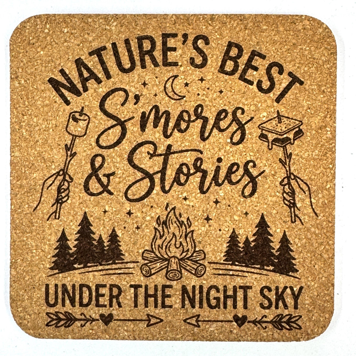 Camping Hiking Adventure, Set of 4 Laser Engraved Cork Coasters
