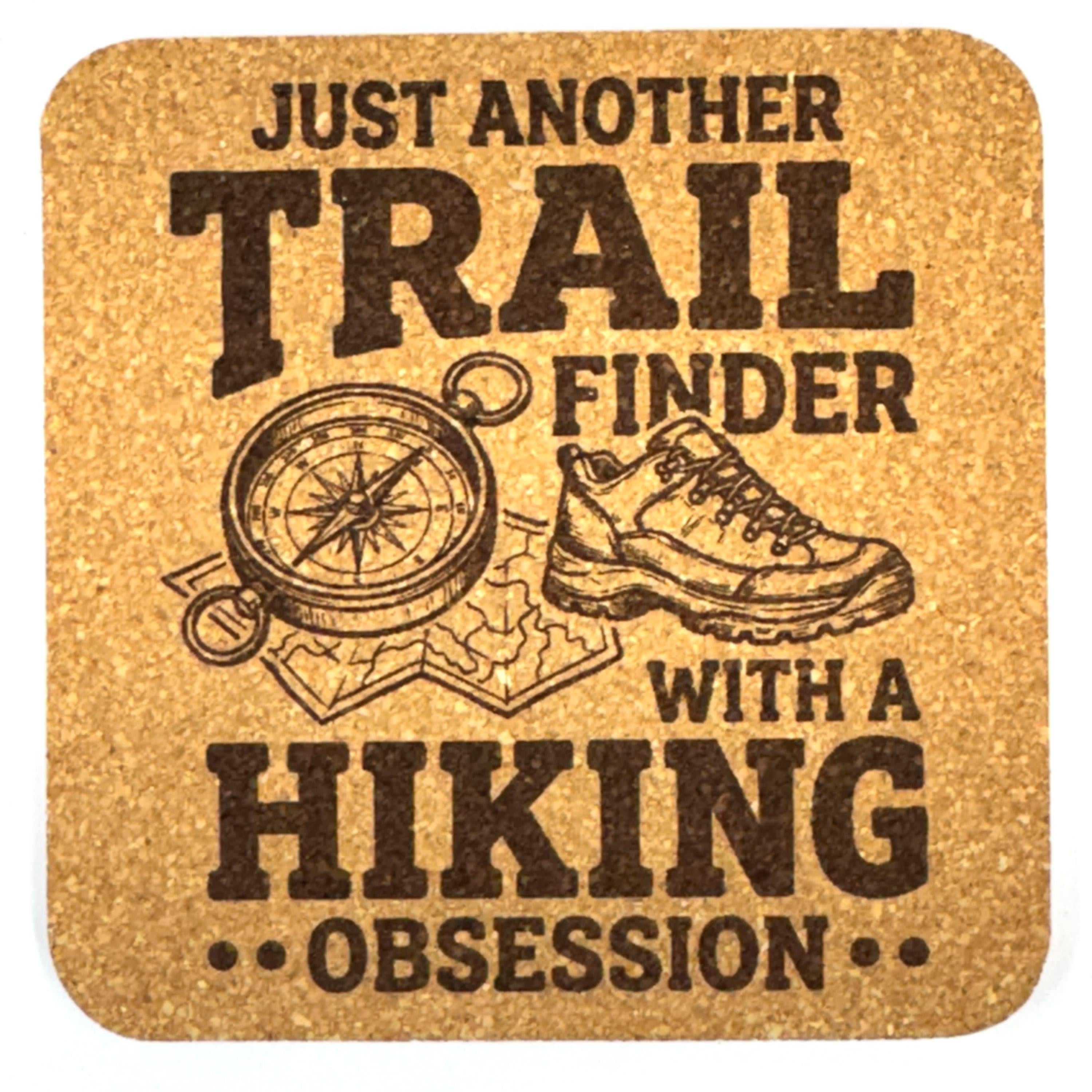 Camping Hiking Adventure, Set of 4 Laser Engraved Cork Coasters