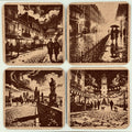European City Nights, Romantic Travel Decor, Set of 4 Laser Engraved Cork Coasters