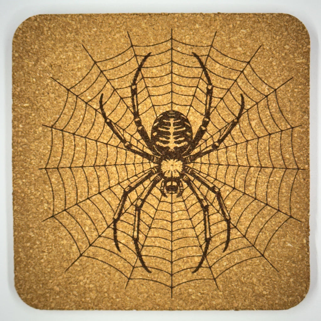 Spiders & Skulls, Set of 4 Laser Engraved Cork Coasters