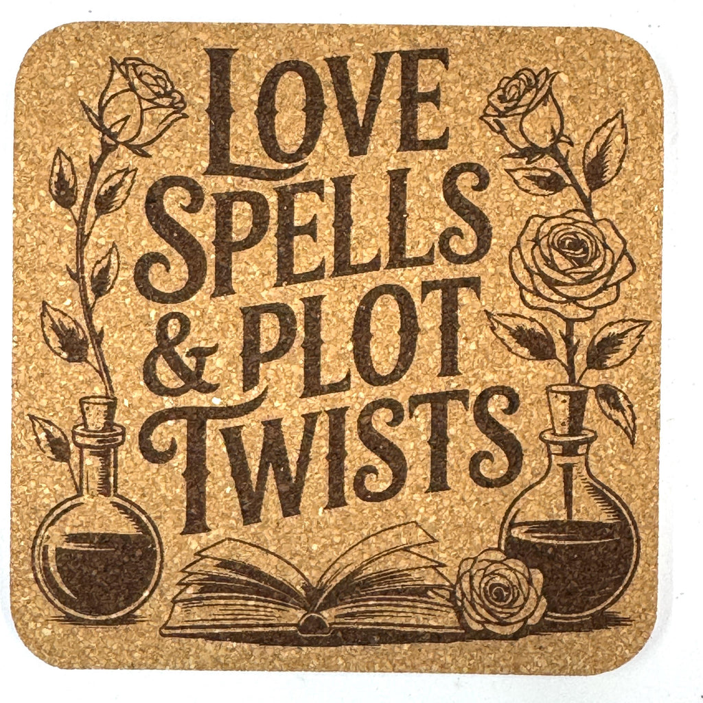 Dark Romance Book Lovers, Set of 4 Laser Engraved Cork Coasters