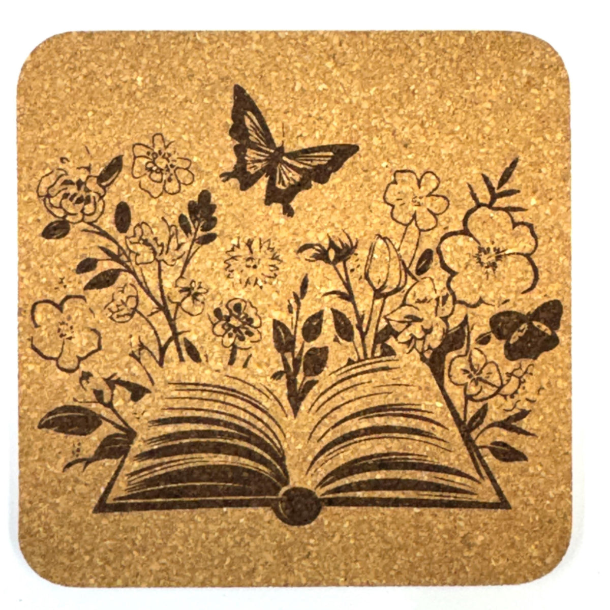 Enchanted Book Garden, Set of 4 Laser Engraved Cork Coasters