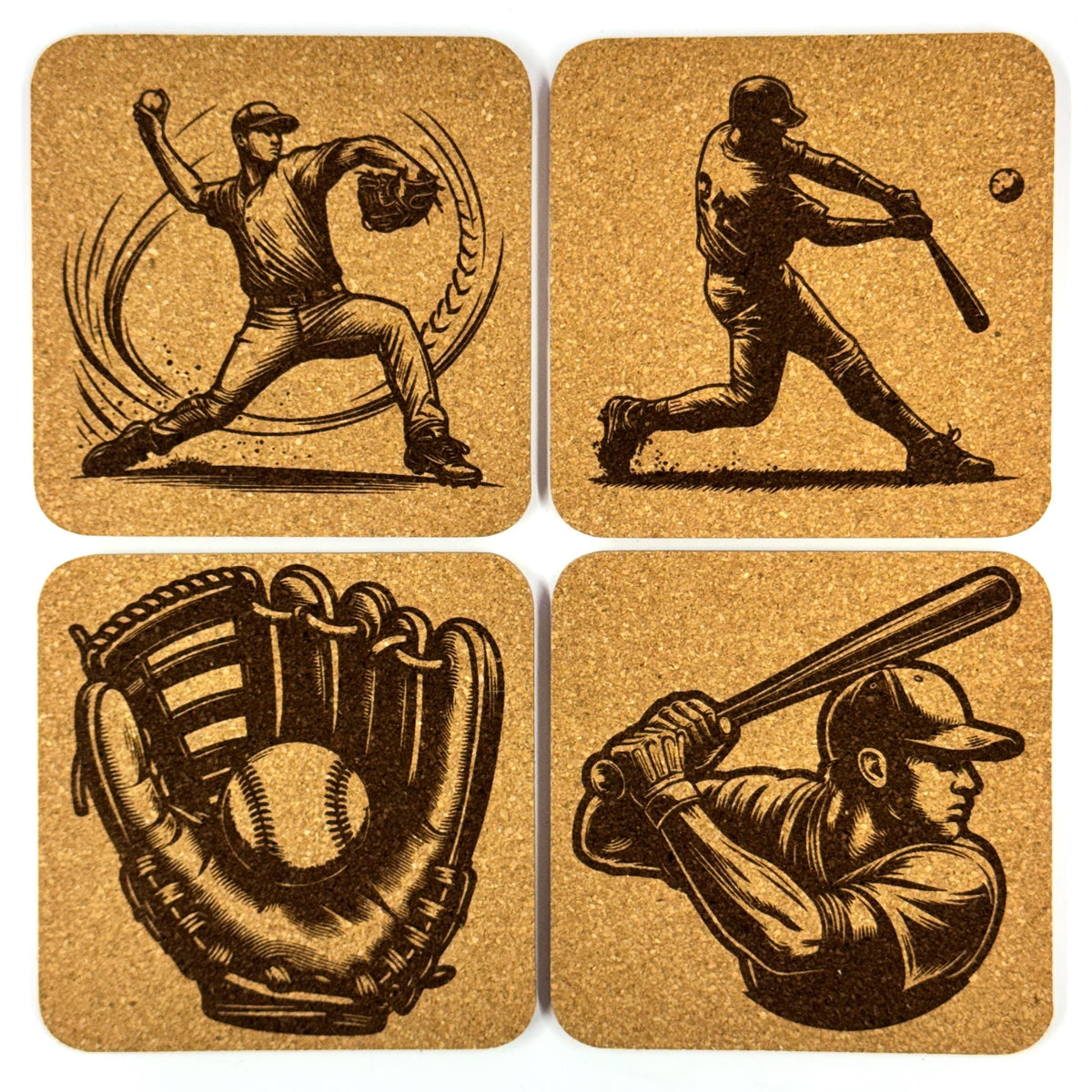Baseball Coaster Set of 4, Vintage Sports Drink Coasters for Baseball Fans