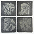 Nordic Warrior Slate Coaster Set, Viking Raven Wolf Art, Laser Engraved Stone Drink Coasters
