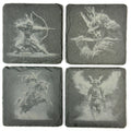Samurai Warrior Slate Coaster Set, Japanese Warrior Art, Laser Engraved Stone Drink Coasters