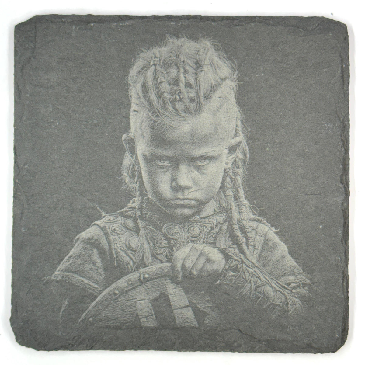 Viking Family Slate Coaster Set, Nordic Warrior Generations, Laser Engraved Stone Drink Coasters