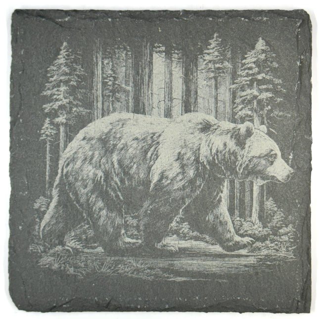 Grizzly Bear Set of 4 Laser Engraved Bear Rustic Wildlife Cabin Decor Drink Coasters