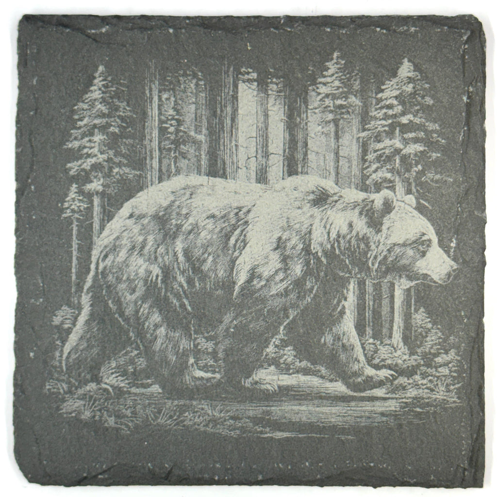 Grizzly Bear Set of 4 Laser Engraved Bear Rustic Wildlife Cabin Decor Drink Coasters