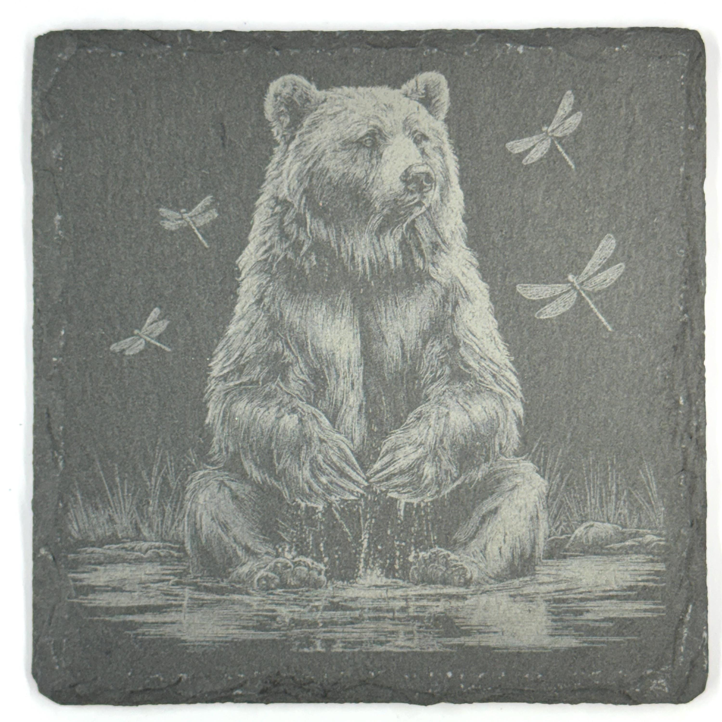 Grizzly Bear Set of 4 Laser Engraved Bear Rustic Wildlife Cabin Decor Drink Coasters