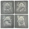 Panda Bear Slate Coaster Set of 4, Laser Engraved Wildlife Drinkware Gift