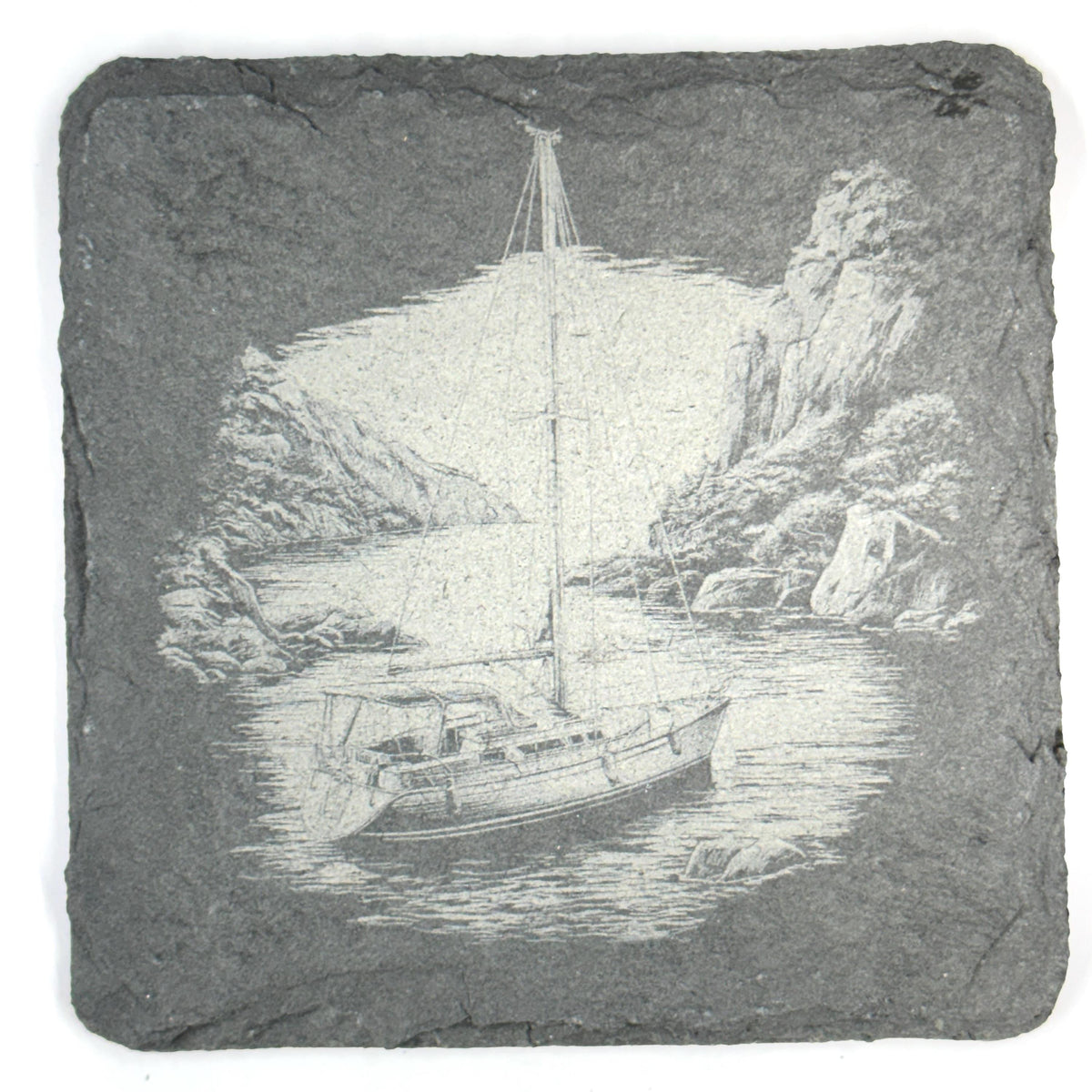 Sailboat Slate Coaster Set of 4, Laser Engraved Nautical Drinkware Gift