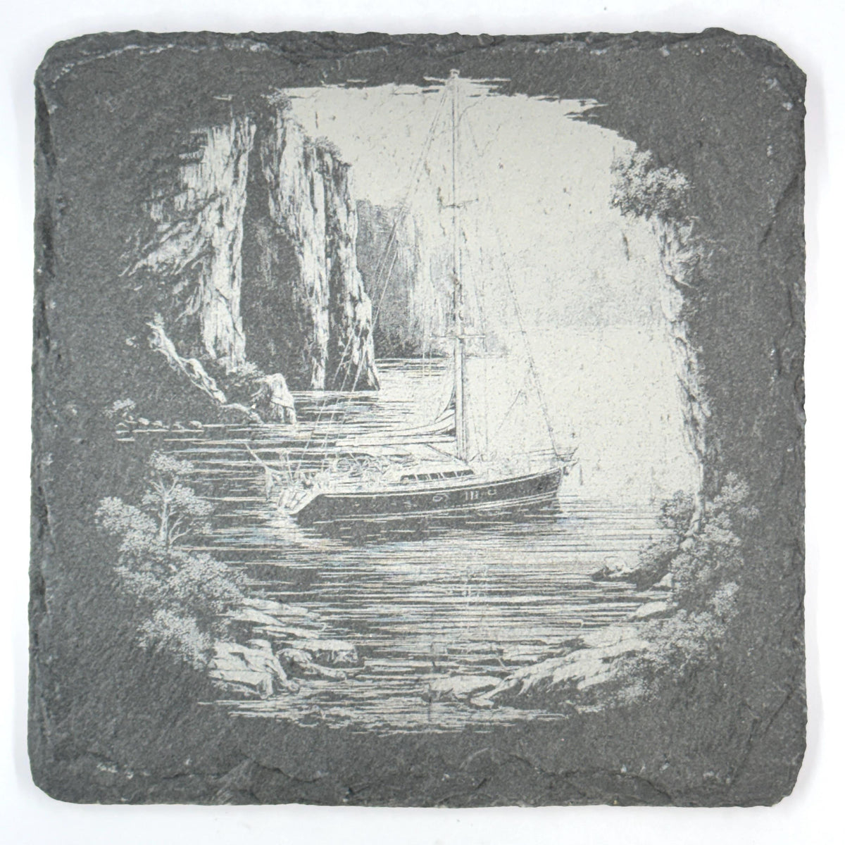 Sailboat Slate Coaster Set of 4, Laser Engraved Nautical Drinkware Gift