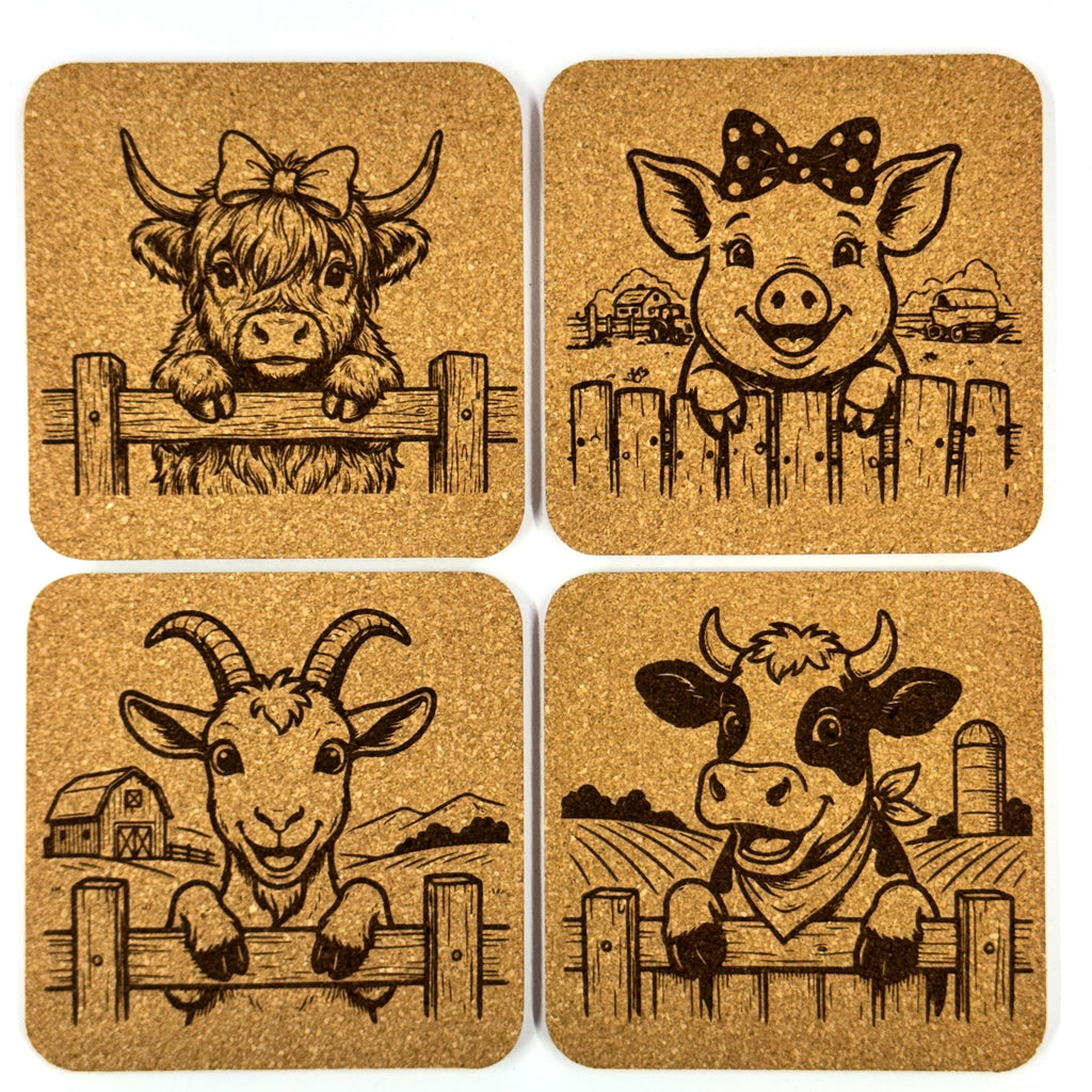 The Barnyard Welcoming Committee Has Arrived, Laser Engraved Cork Coaster Set of 4