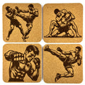 Set of 4 MMA Cork Coasters, Laser Engraved Martial Arts Gift