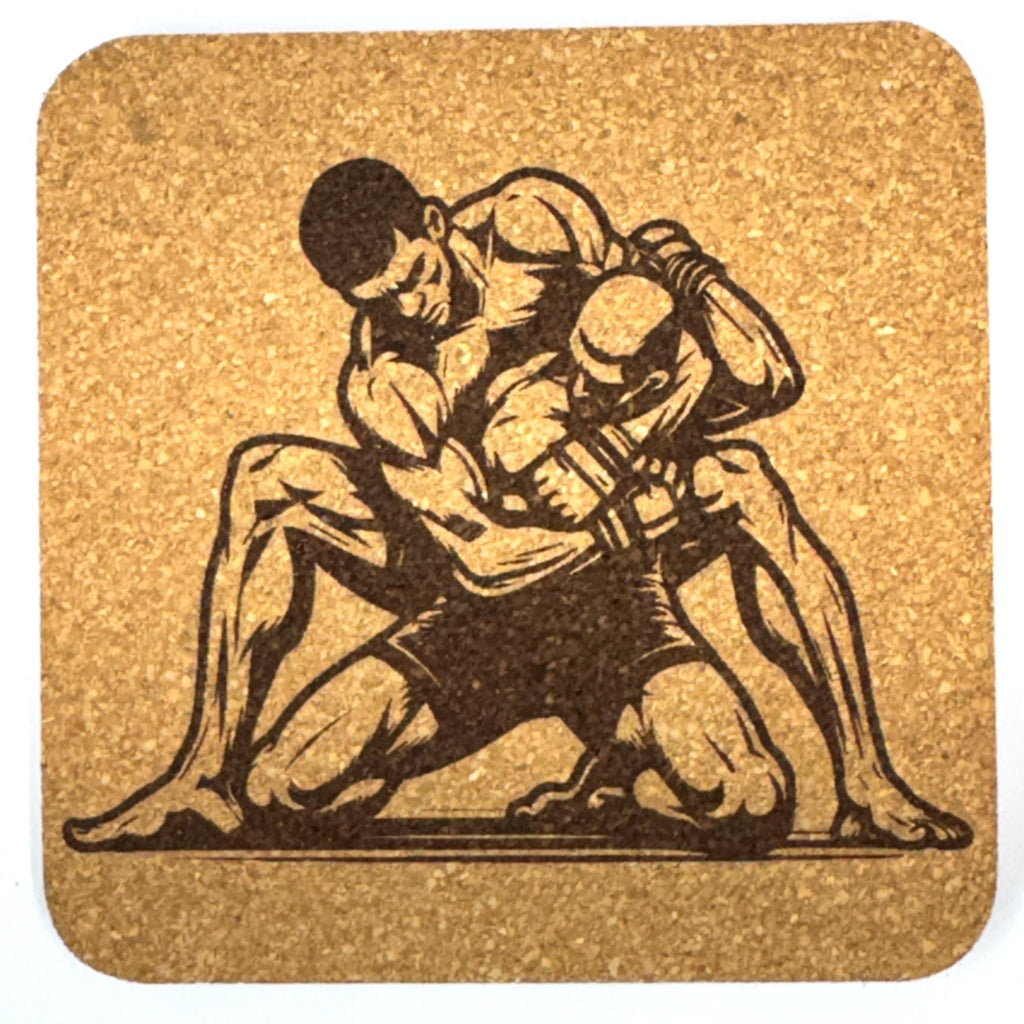 Set of 4 MMA Cork Coasters, Laser Engraved Martial Arts Gift