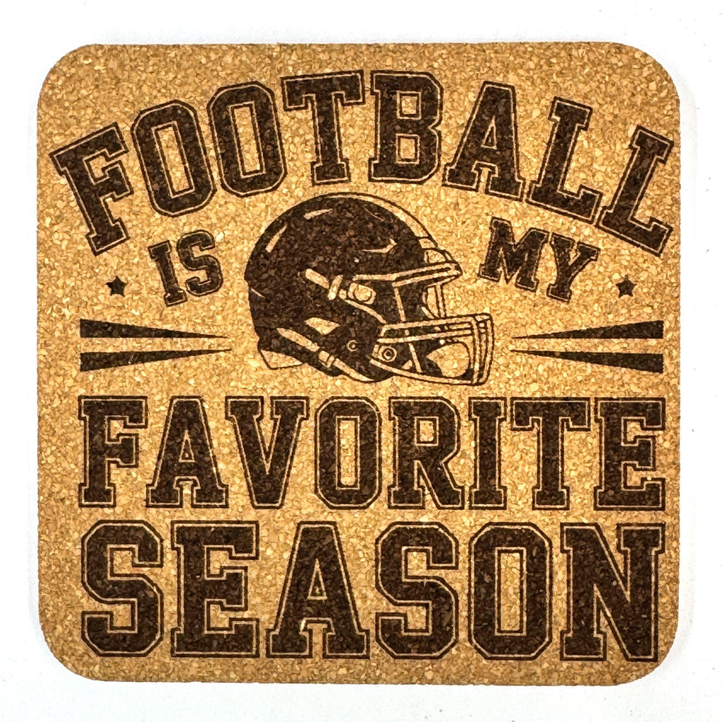 Football, Family and Favorite Traditions, Laser Engraved Cork Coaster Set of 4