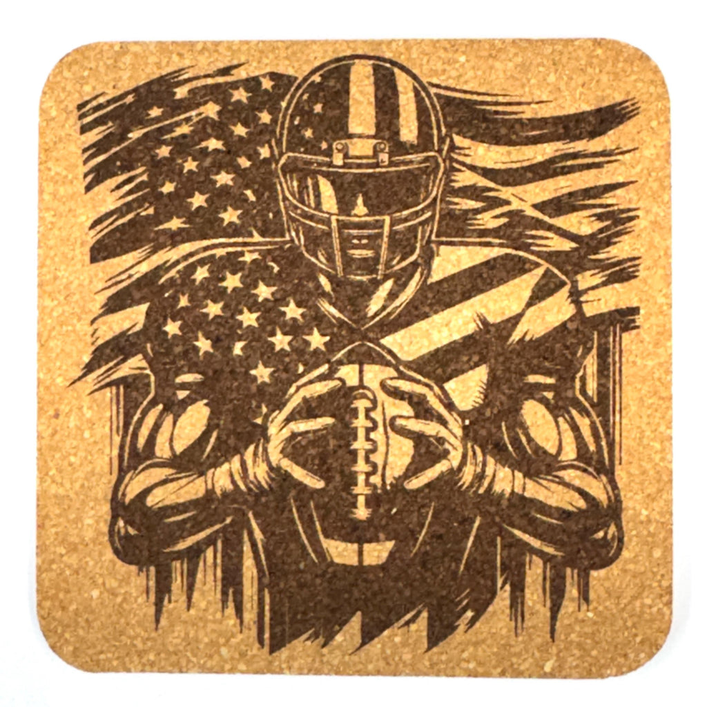 Football, Family and Favorite Traditions, Laser Engraved Cork Coaster Set of 4