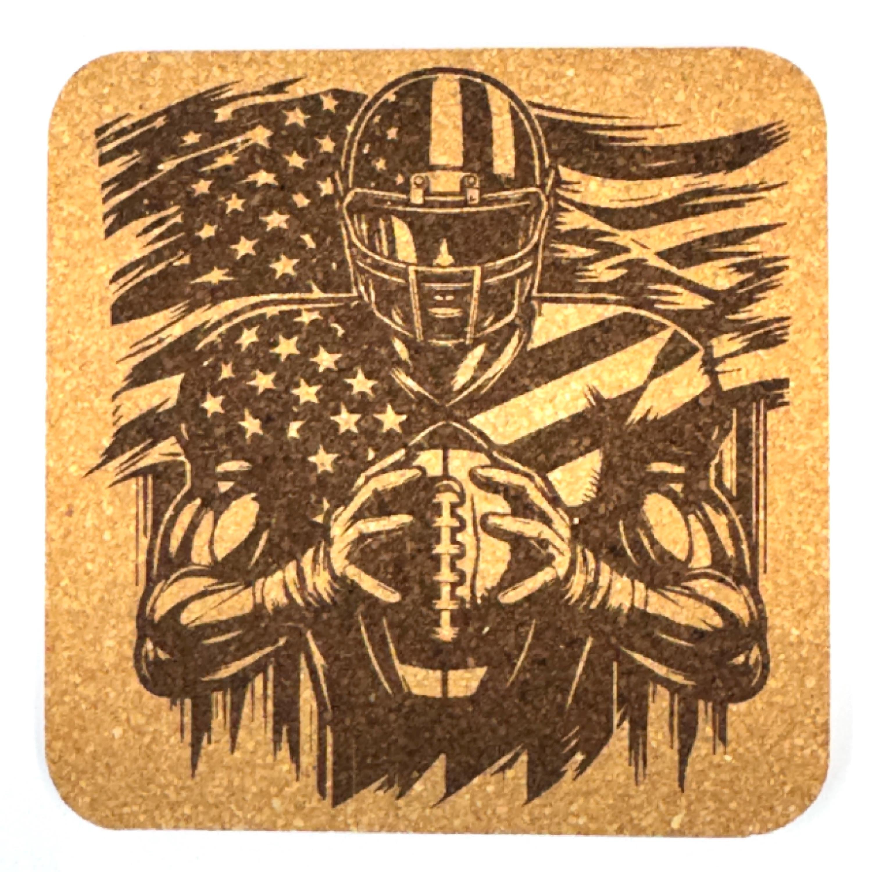 Football, Family and Favorite Traditions, Laser Engraved Cork Coaster Set of 4