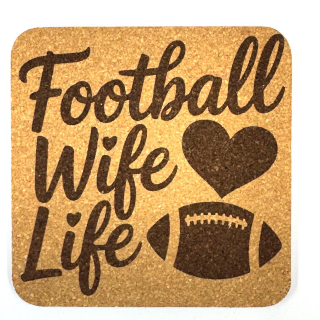 Football, Family and Favorite Traditions, Laser Engraved Cork Coaster Set of 4