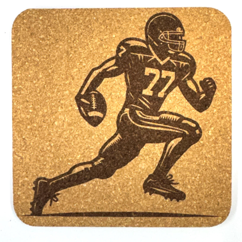 Football, Family and Favorite Traditions, Laser Engraved Cork Coaster Set of 4