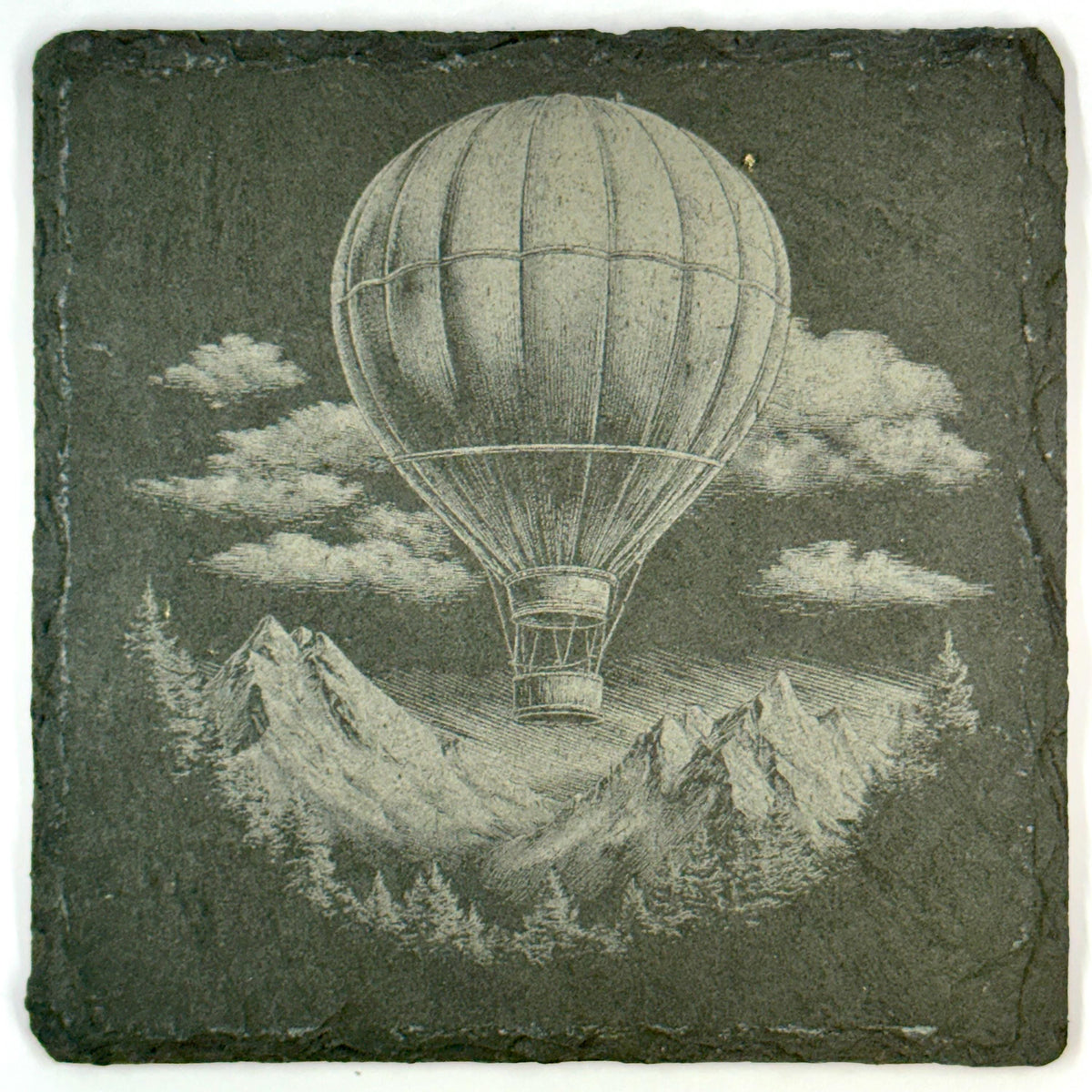 Hot Air Scenic Balloon Adventure Laser Engraved Slate Coaster Set of 4