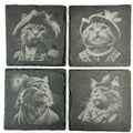 Royal Feline Cat Coasters Set, Noble Whiskered Portraits, Laser Engraved Slate Coasters