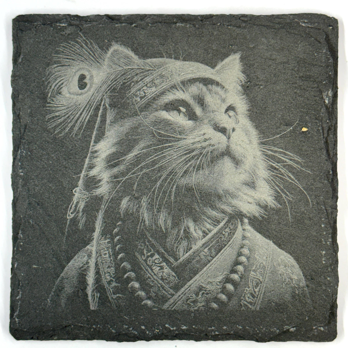 Royal Feline Cat Coasters Set, Noble Whiskered Portraits, Laser Engraved Slate Coasters