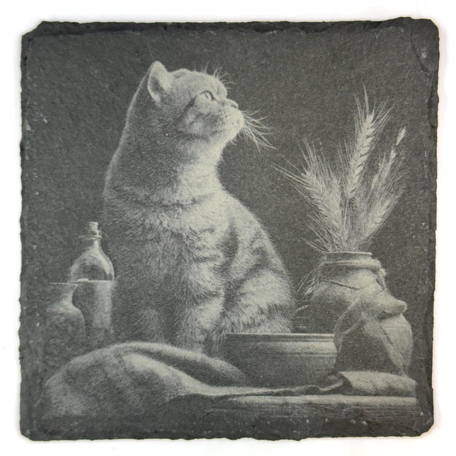 Peaceful Feline Cozy Cottage Cats, Set of 4 Laser Engraved Slate Coasters