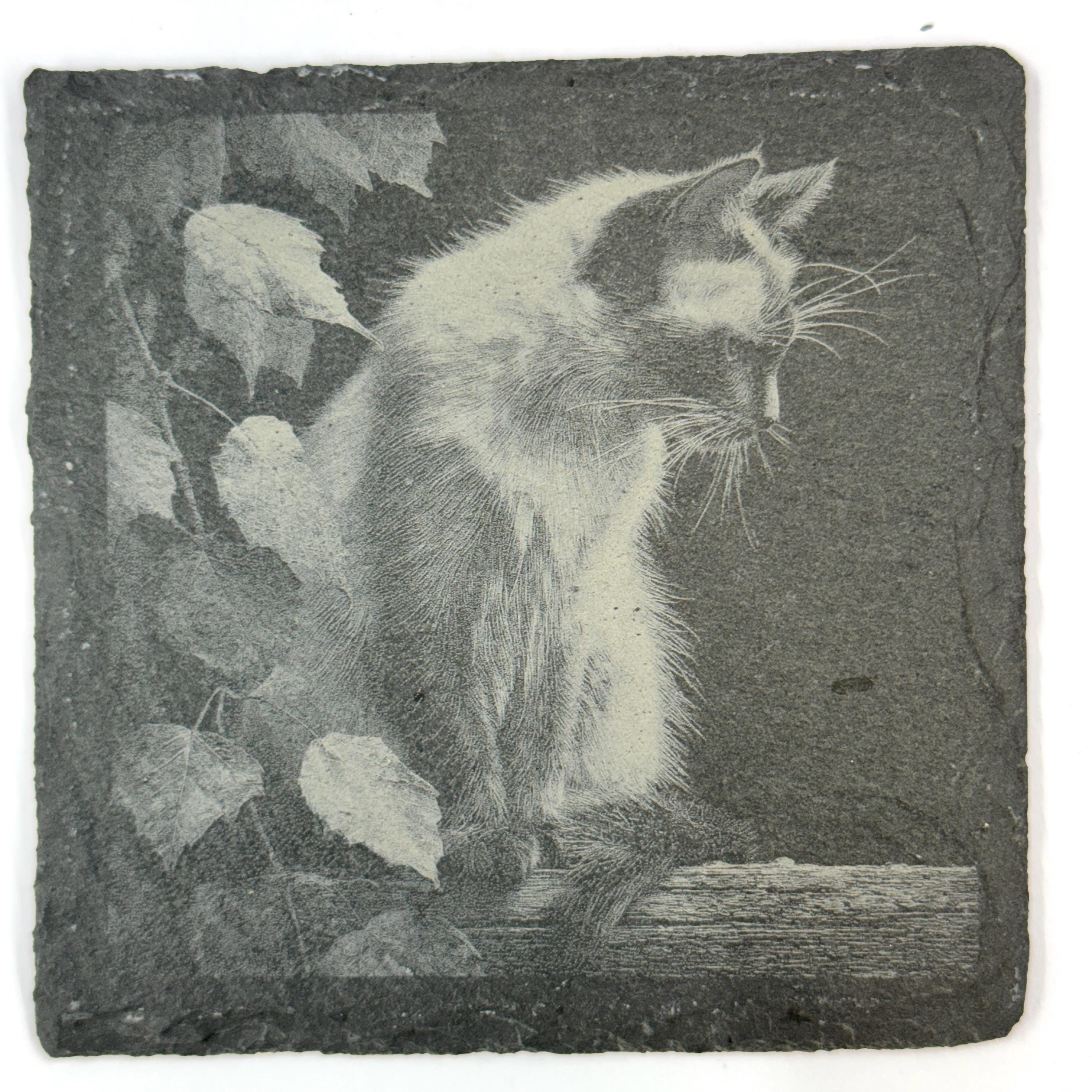 Peaceful Feline Cozy Cottage Cats, Set of 4 Laser Engraved Slate Coasters