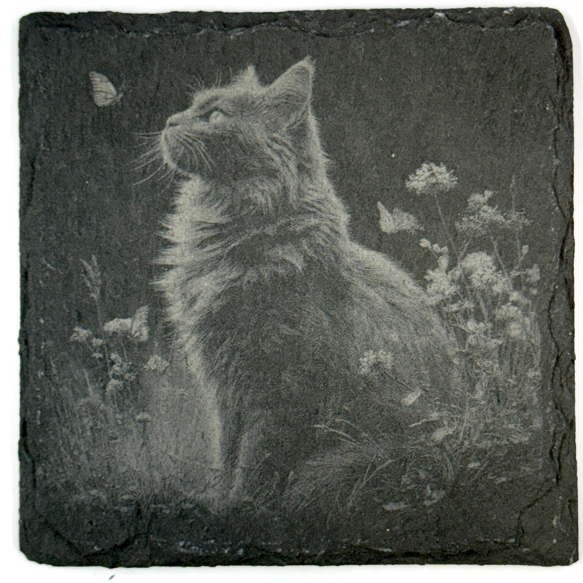 Peaceful Feline Cozy Cottage Cats, Set of 4 Laser Engraved Slate Coasters