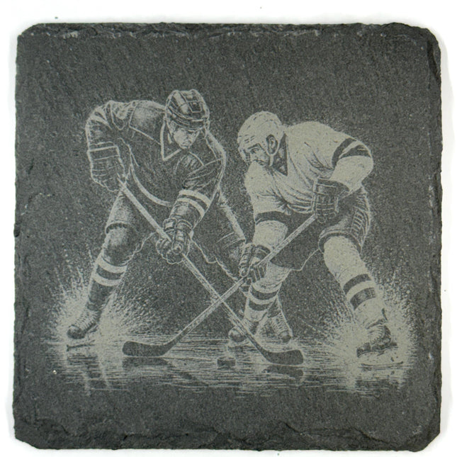 Ice Hockey Action Scenes, Set of 4 Laser Engraved Slate Coasters