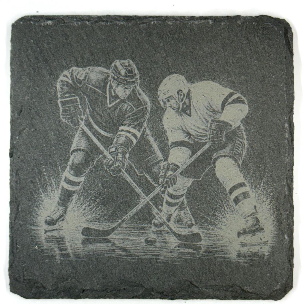 Ice Hockey Action Scenes, Set of 4 Laser Engraved Slate Coasters