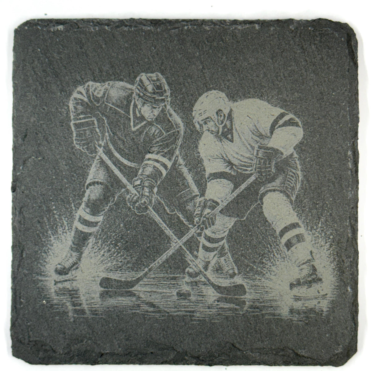 Ice Hockey Action Scenes, Set of 4 Laser Engraved Slate Coasters