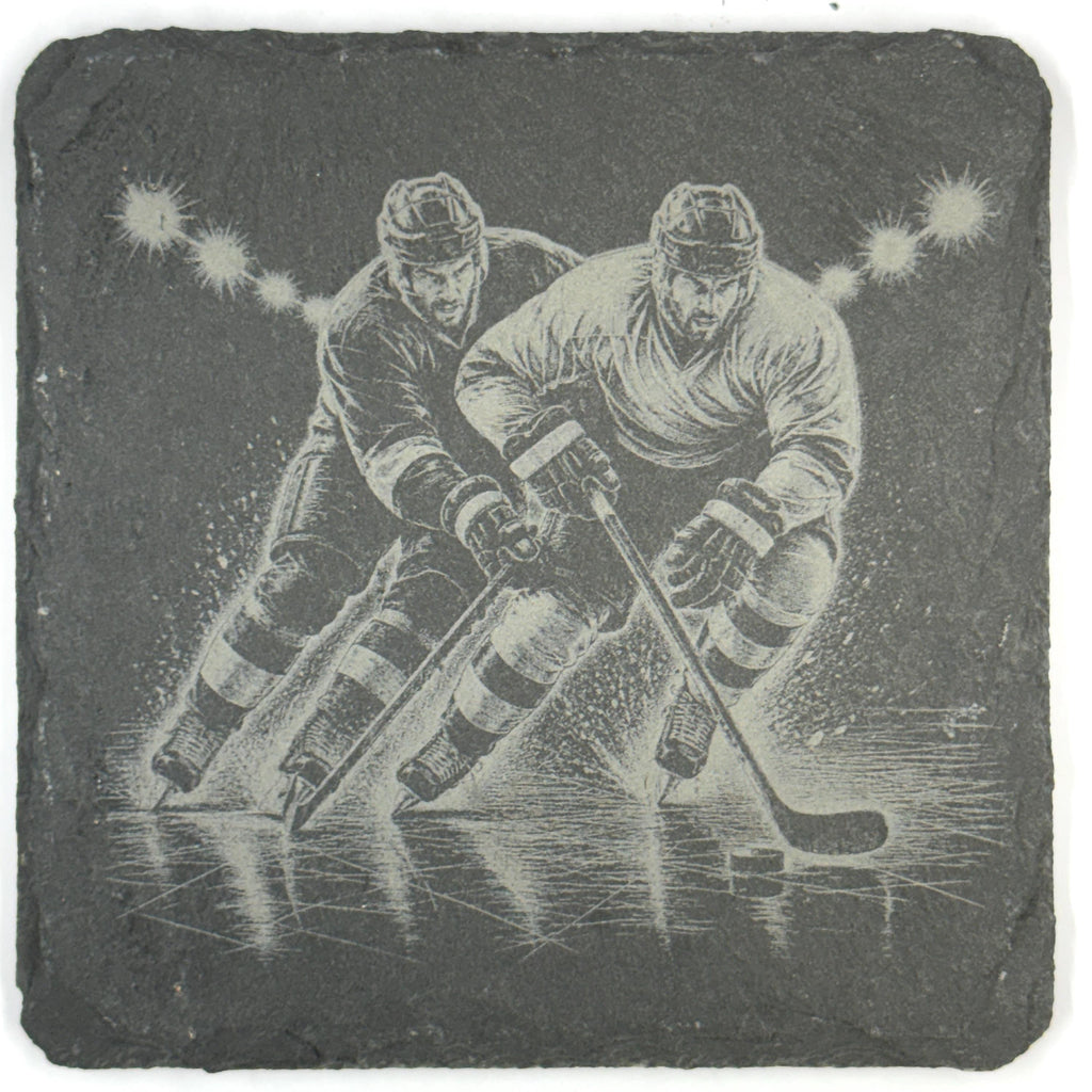 Ice Hockey Action Scenes, Set of 4 Laser Engraved Slate Coasters