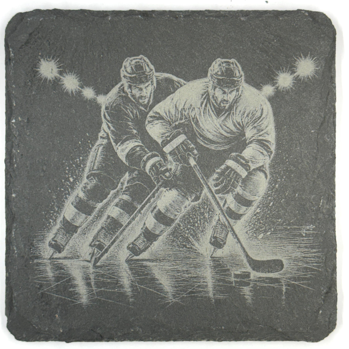 Ice Hockey Action Scenes, Set of 4 Laser Engraved Slate Coasters