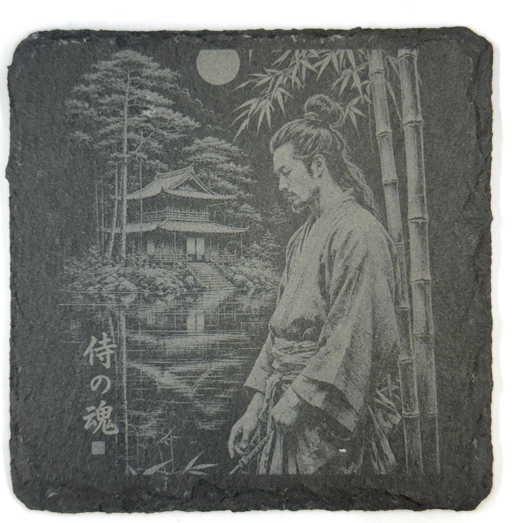 Japanese Samurai Warrior Collection, Set of 4 Laser Engraved Slate Coasters