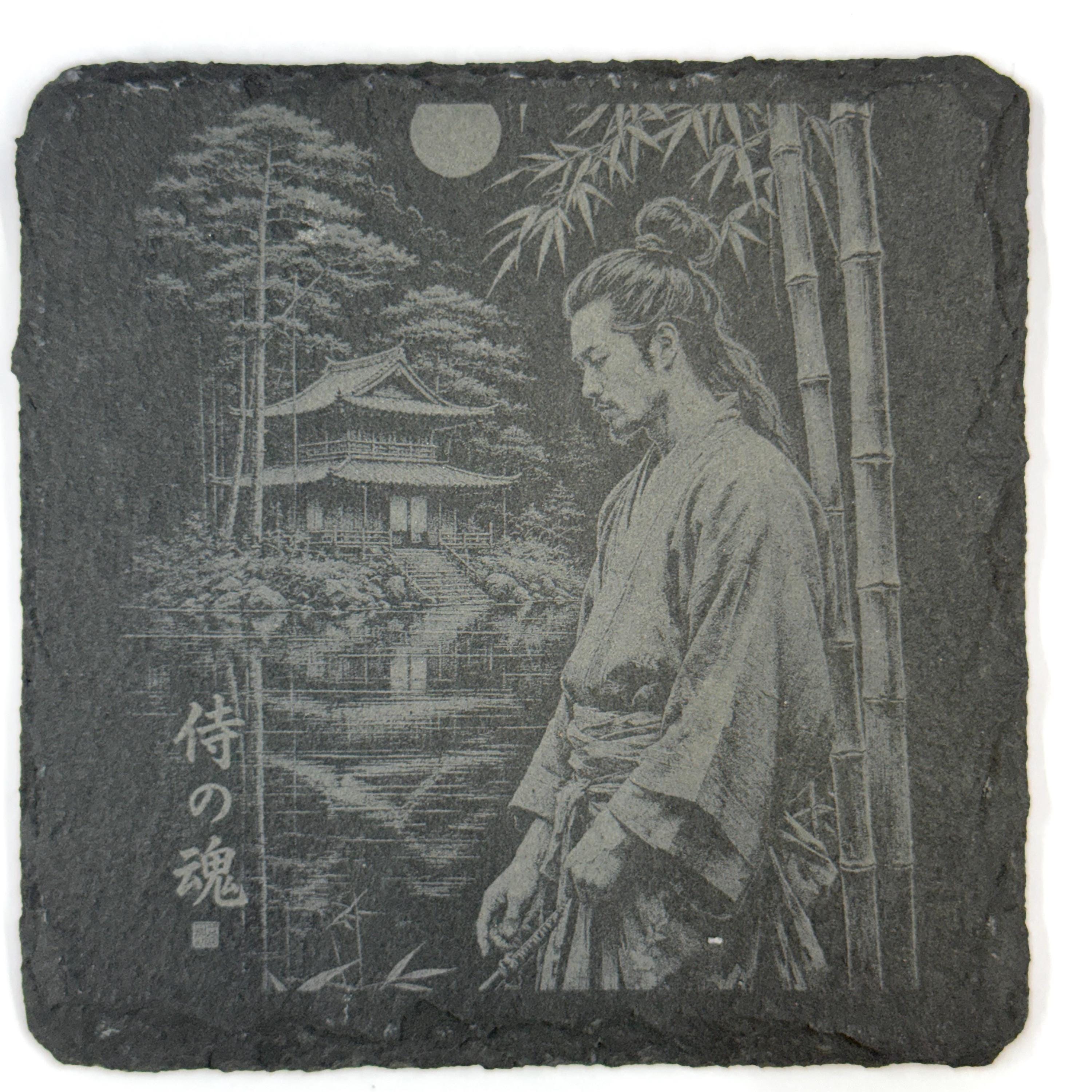 Japanese Samurai Warrior Collection, Set of 4 Laser Engraved Slate Coasters
