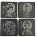 Japanese Geisha Collection, Set of 4 Laser Engraved Slate Coasters