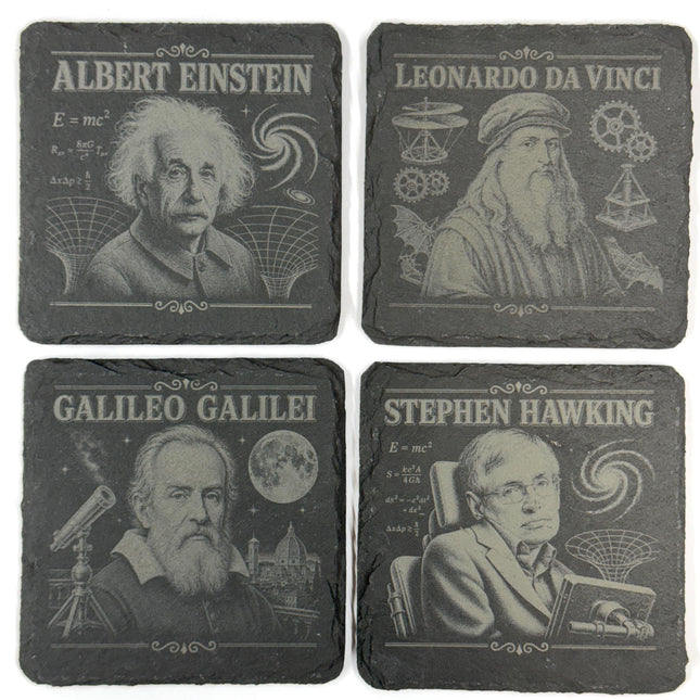 Great Scientists and Inventors Collection, Set of 4 Laser Engraved Slate Coasters