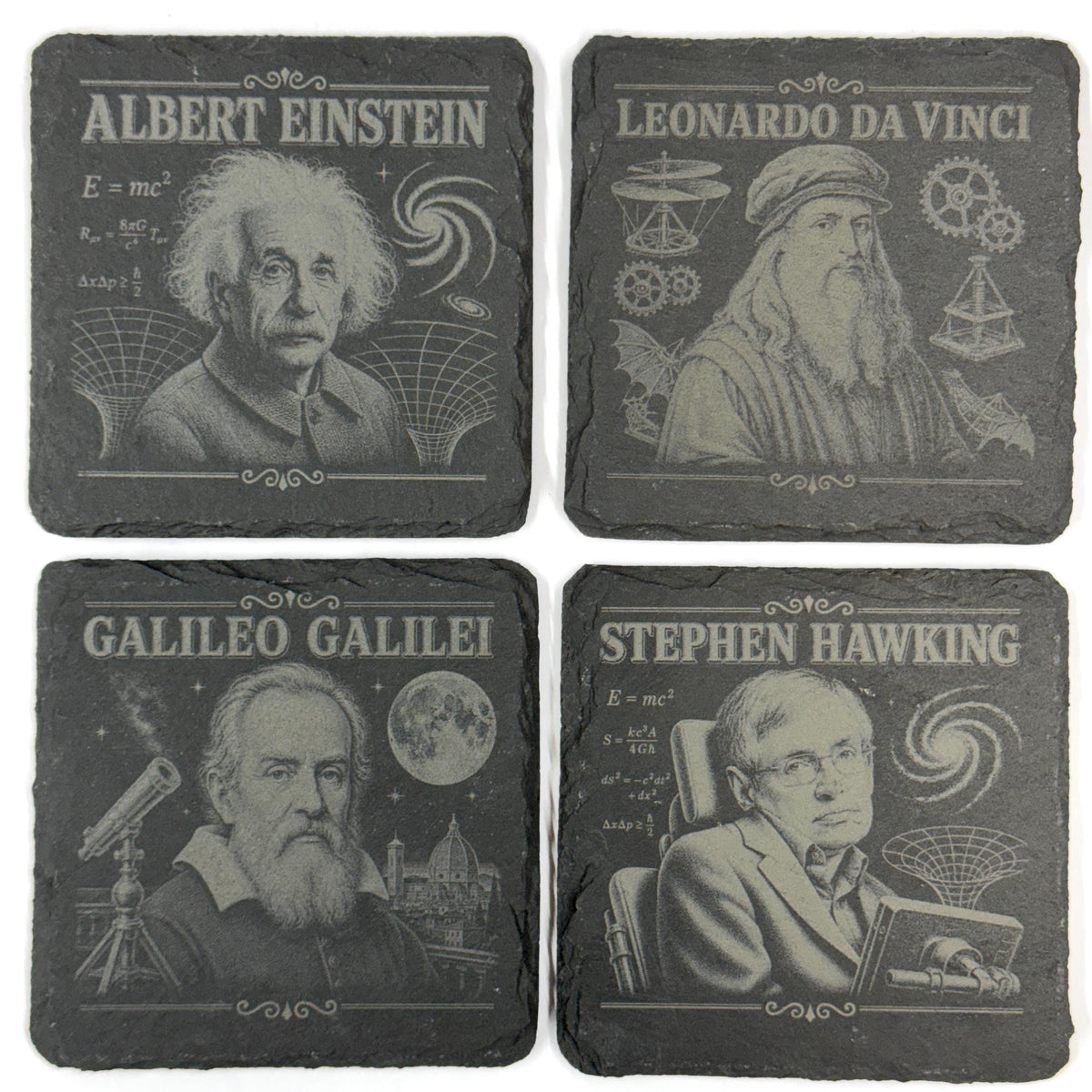 Great Scientists and Inventors Collection, Set of 4 Laser Engraved Slate Coasters
