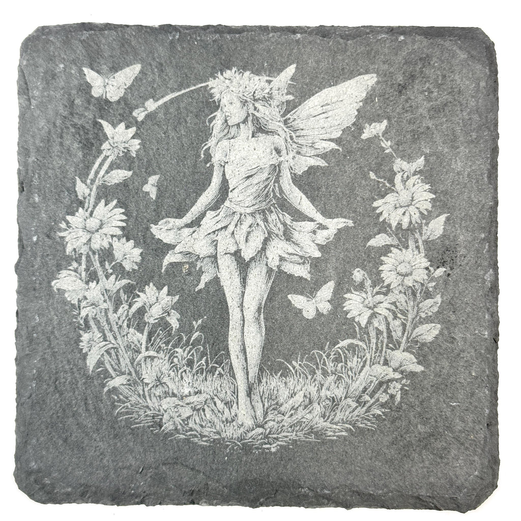 Fairy Moon Garden Fantasy Art, Set of 4 Laser Engraved Slate Coasters