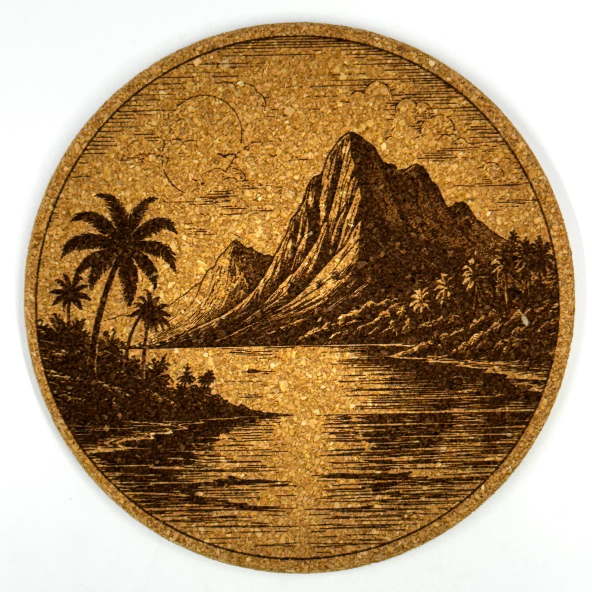 Tropical Beach Scenes Round Cork Coaster Set of 4 – Laser Engraved Coastal Drink Coasters