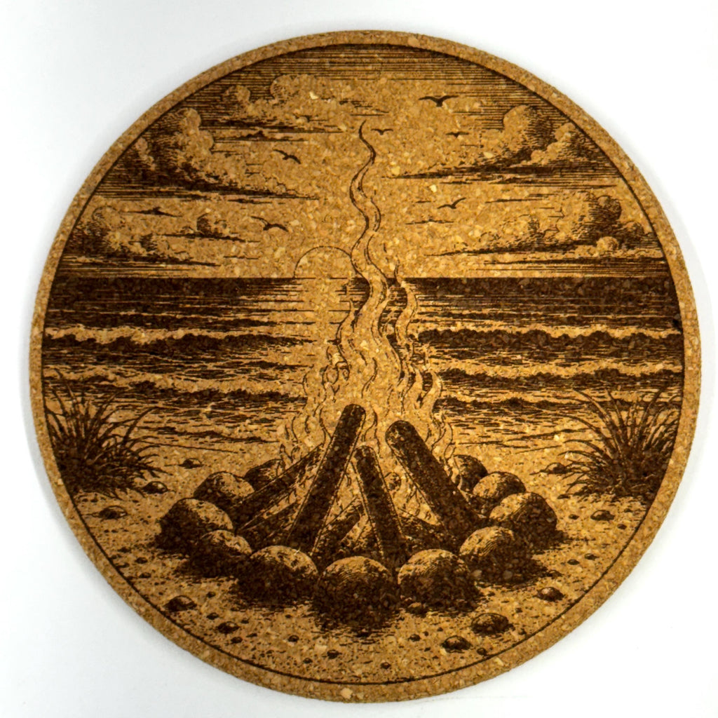 Tropical Beach Scenes Round Cork Coaster Set of 4 – Laser Engraved Coastal Drink Coasters