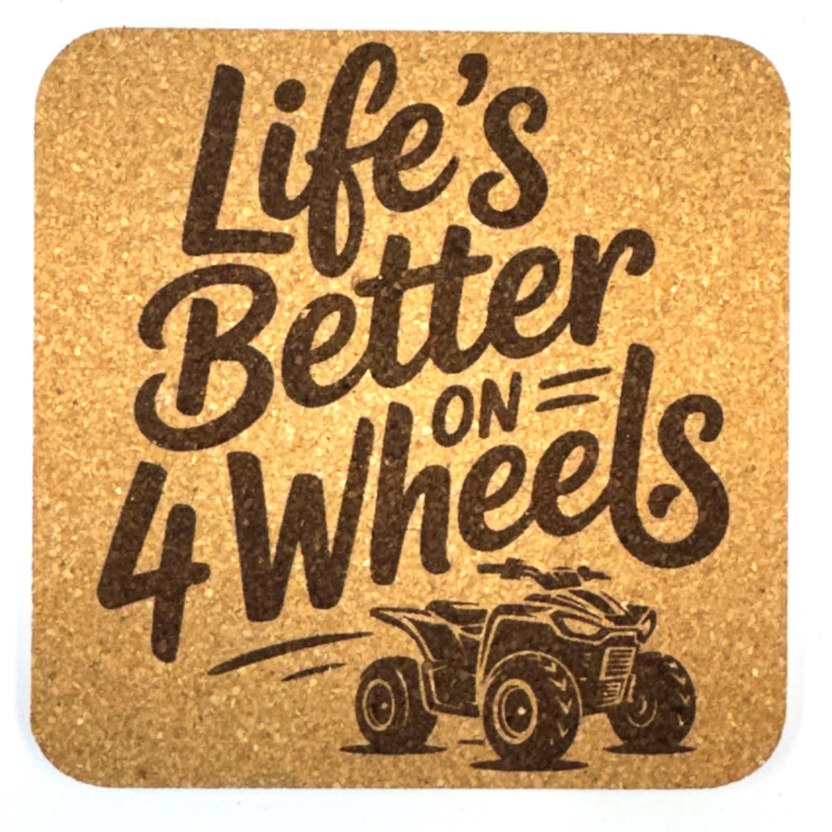 Mud Trails & Four-Wheel Thrills, Set of 4 Laser Engraved Cork Coasters
